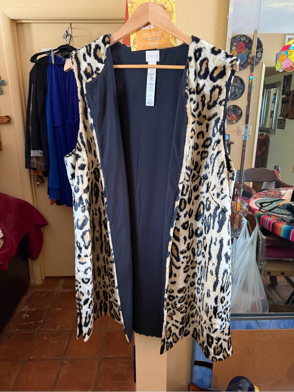 Chicos Lepard Print Long Vest